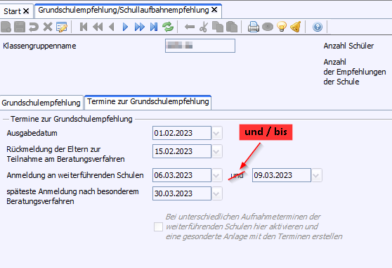 Screenshot Eingabemaske Grundschulempfehlung