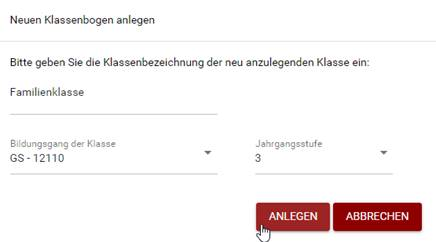 ESS online, Klassenbezeichnung festlegen