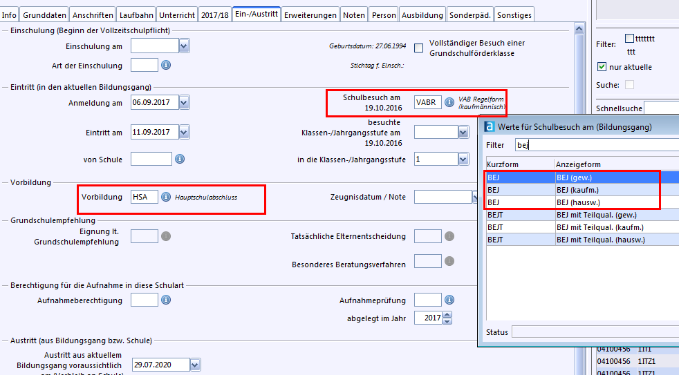 Screenshot aus ASV-BW Anwendung Screenshot aus ASV-BW Anwendung